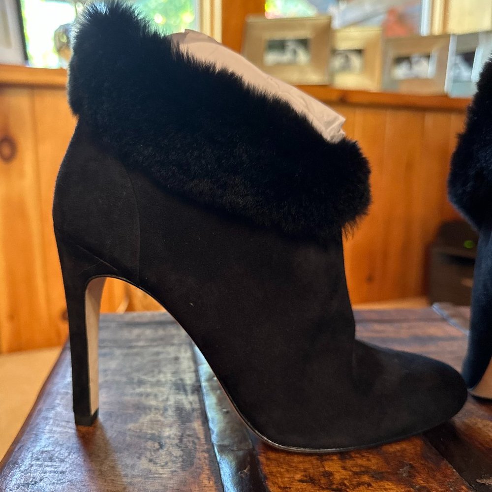 NWOB - LA FENICE Venezia High Heel Black Suede and Fur Ankle Boots - 9